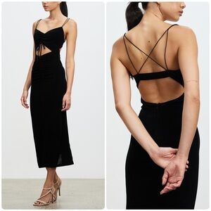 NWT HANSEN + GRETEL Tropicano Dress Black Cutout Strappy Back Sz XS